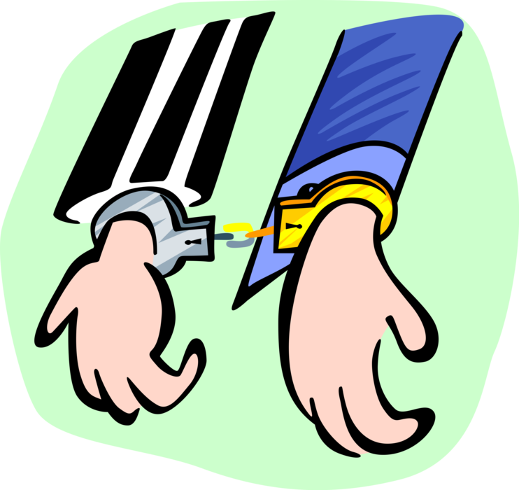Vector Illustration of White Collar and Blue Collar Crime Perpetrators in Handcuffs