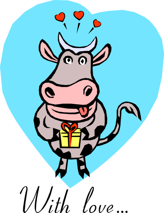 Vector Illustration of Romantic Cow With Hearts and Love...