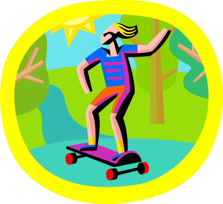Vector Illustration of Skateboarder Skateboarding in Park with Skateboard