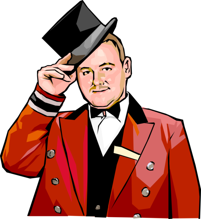 Vector Illustration of Hospitality Industry Hotel Doorman or Porter Greets Guests and Provides Courtesy and Security Service