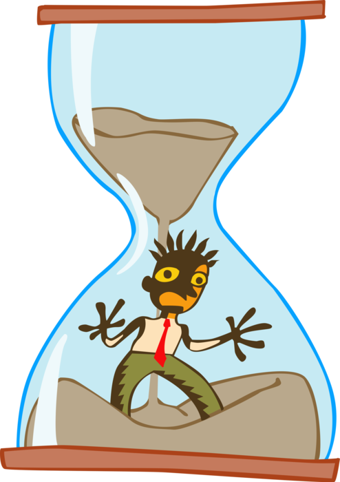 Vector Illustration of Businessman Trapped in Hourglass Running Out of Time