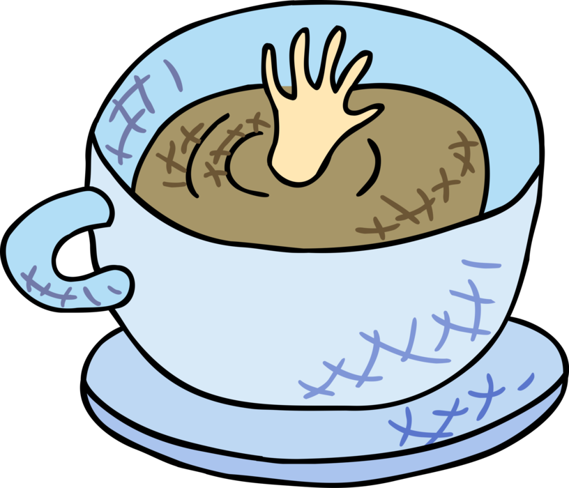 Vector Illustration of Bottomless Cup of Coffee with Drowning Hand