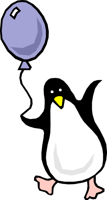 Vector Illustration of Cartoon Penguin with Balloon