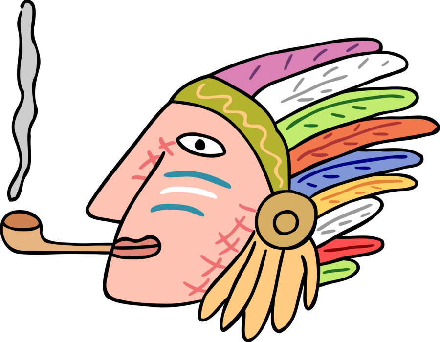 Vector Illustration of Native American Indigenous Indian Smoking Pipe Tobacco