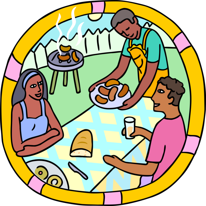 Vector Illustration of Summer Outdoor Barbeque Barbecue, or BBQ with Neighbors