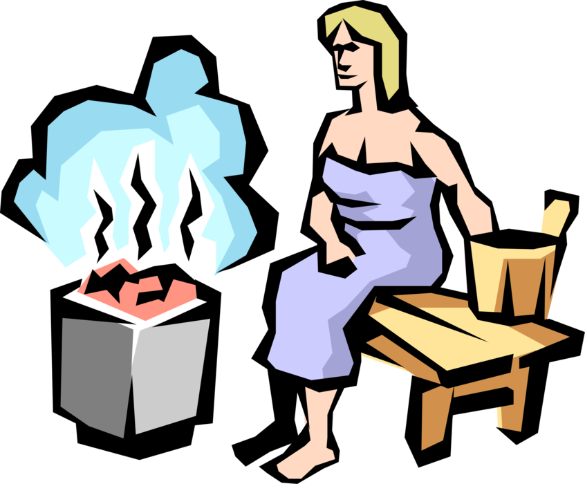 Vector Illustration of Norwegian Woman Enjoys Hot Sauna Spa