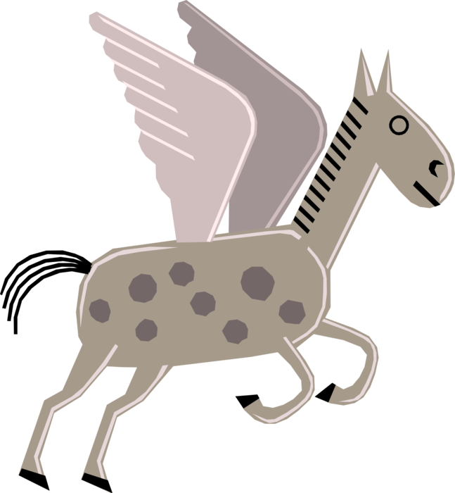 Vector Illustration of Cartoon Solid-hoofed, Quadruped Pegasus Flying Horse with Wings