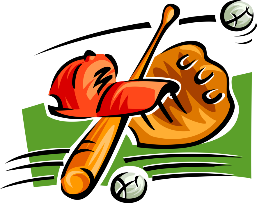 Vector Illustration of American Pastime Sport of Baseball with Bat, Ball, Glove and Hat