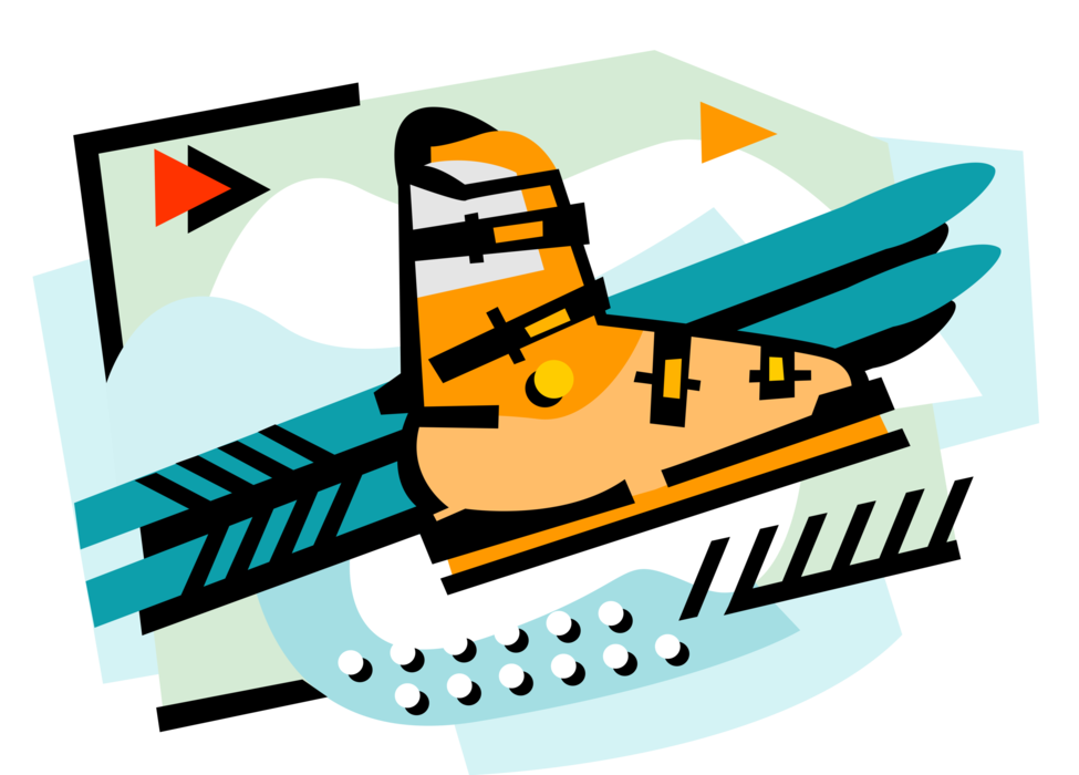 Vector Illustration of Alpine Downhill Ski Equipment Boots and Skis