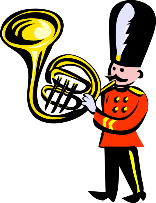 Vector Illustration of Child's Toy Soldier with Brass Horn in Royal Band