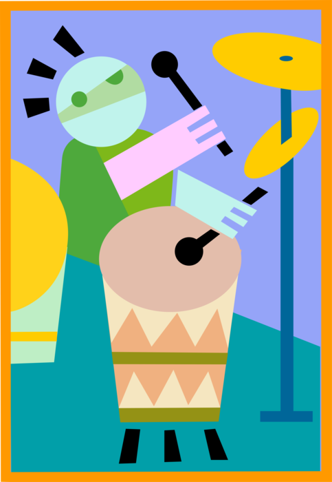 Vector Illustration of Orchestra Musician Plays Timpani Percussion Drum