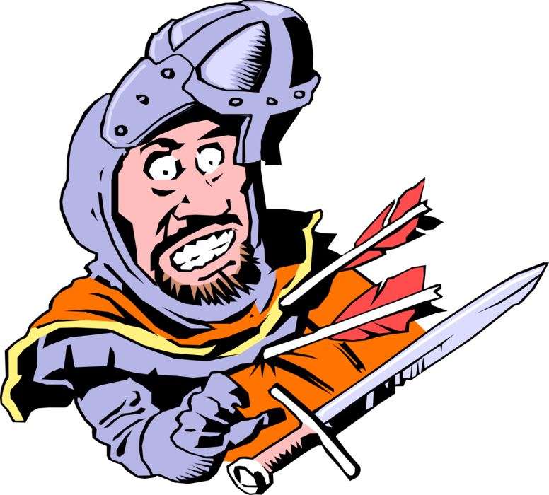 Vector Illustration of Middle Ages Medieval Castle Guard Shot with Arrows