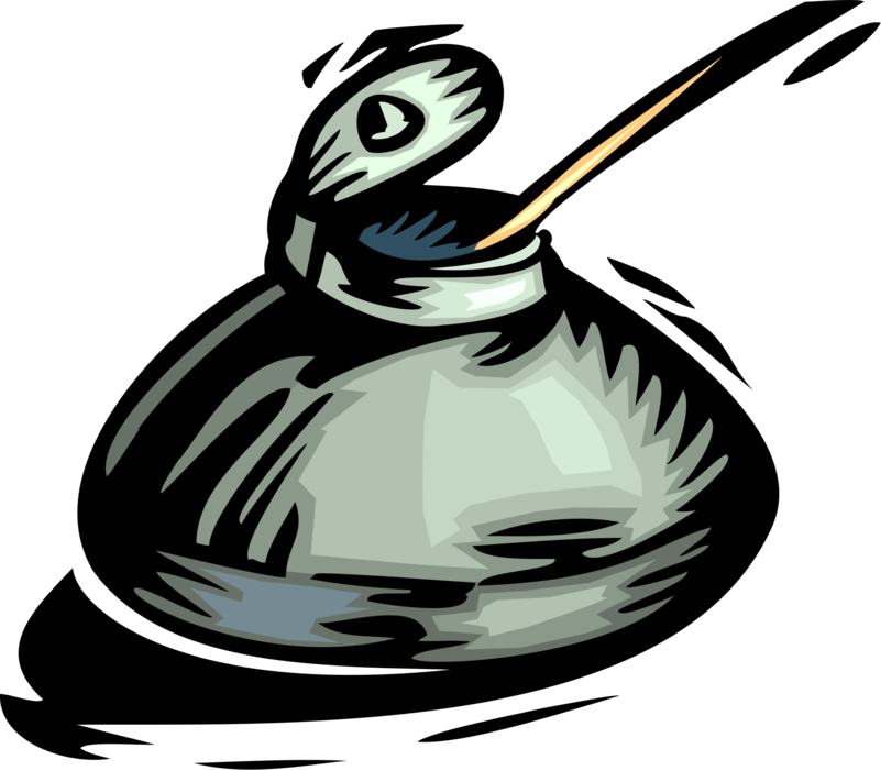 Vector Illustration of Inkwell with Feather Quill Writing Instrument