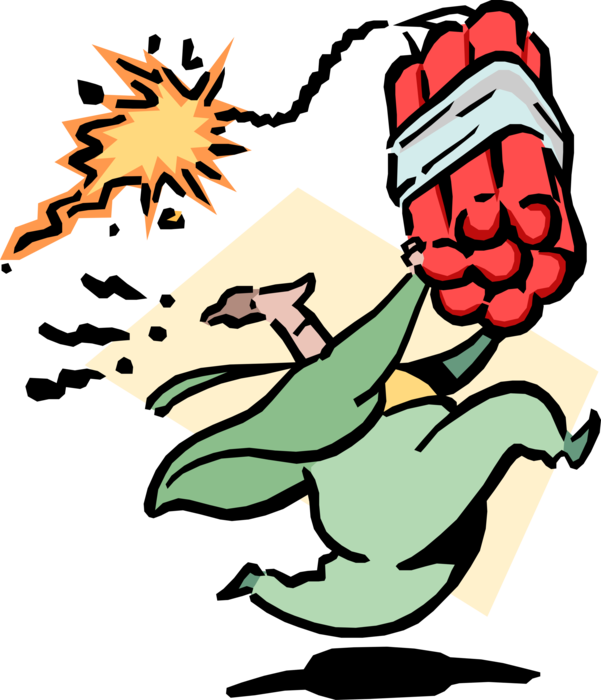 Vector Illustration of Businessman Runs and Carries TNT Dynamite to Avoid Catastrophe