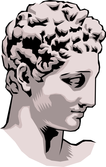 Vector Illustration of Ancient Classical Antiquity Greek Sculpture Statue of Hermes Praxiteles Head 