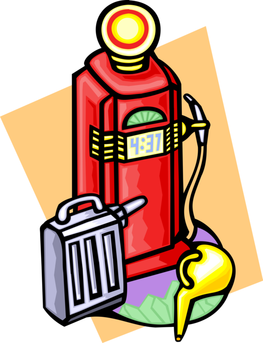 Vector Illustration of Fossil Fuel Petroleum Gas Service Station Gasoline Hose and Nozzle and Jerry Can