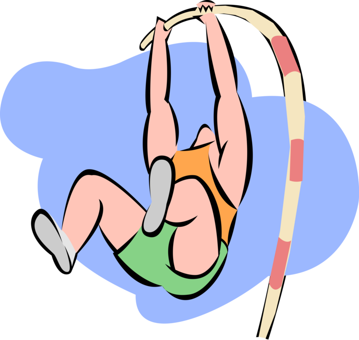Vector Illustration of Track and Field Athletic Sport Contest Pole Vaulter Vaults Over Bar