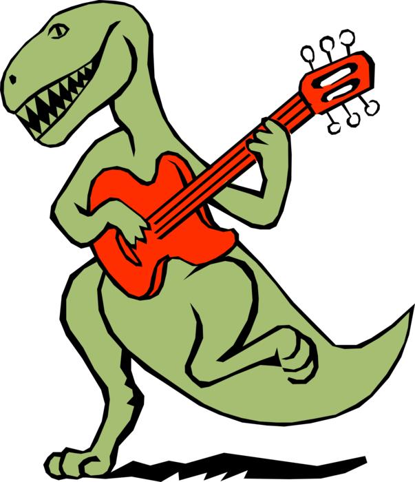 Vector Illustration of Dinosaur Plays the Electric Guitar Musical Instrument