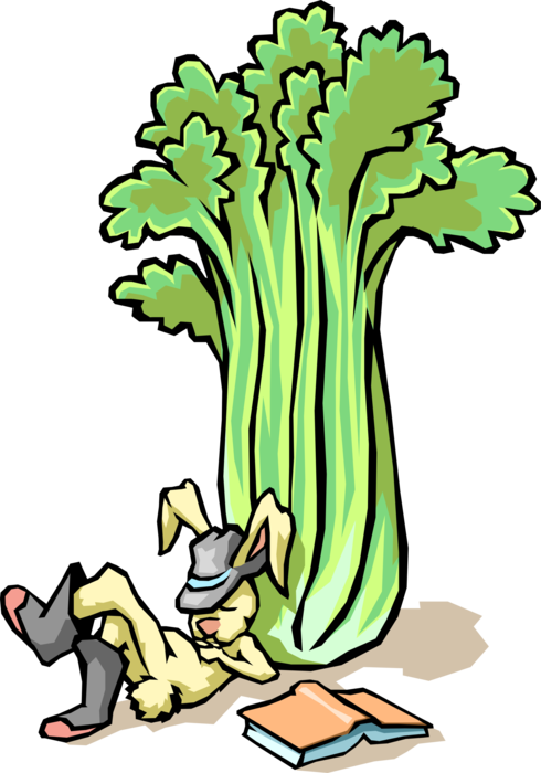 Vector Illustration of Fairy Tale Hare Rabbit Asleep with Celery Stalk