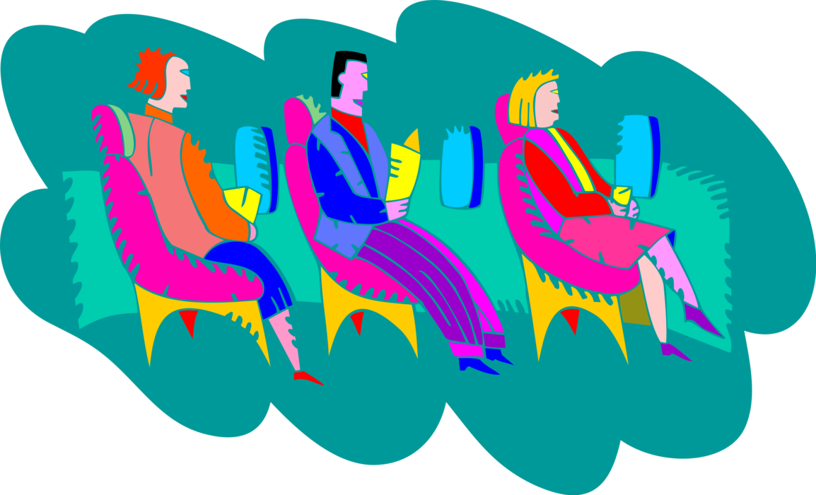 Vector Illustration of Jet Airplane Airline Travelers in Plane Cabin Seats