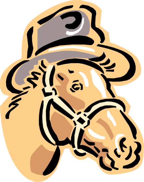 Vector Illustration of Quadruped Equine Horse with Bridle and Hat
