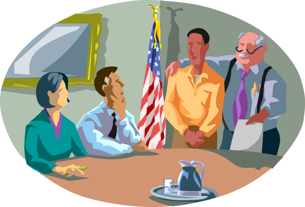 Vector Illustration of Constituent Visits Washington Represents Cause in Front of Committee, United States Government
