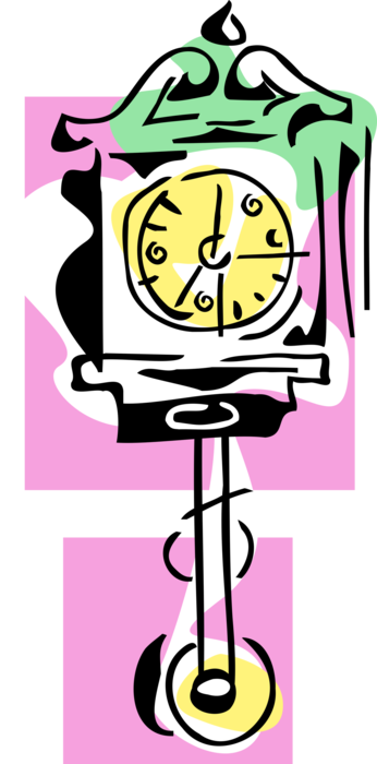 Vector Illustration of Wall Clock Timepiece Measures and Records Time with Pendulum