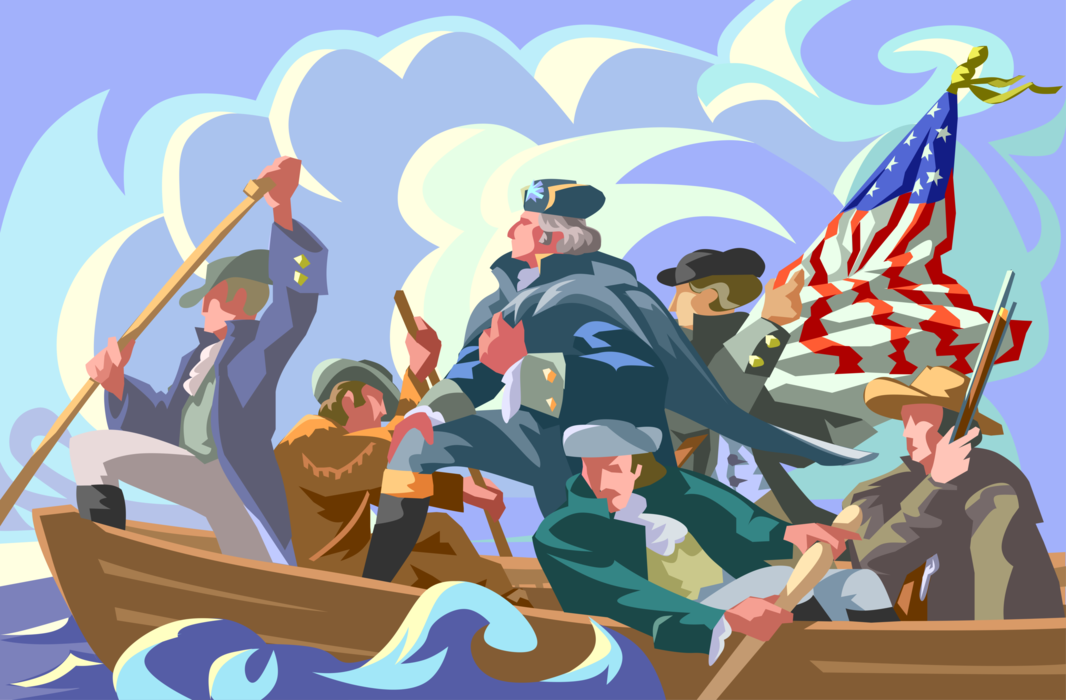 Vector Illustration of George Washington Crossing the Delaware During American Revolutionary War, USA