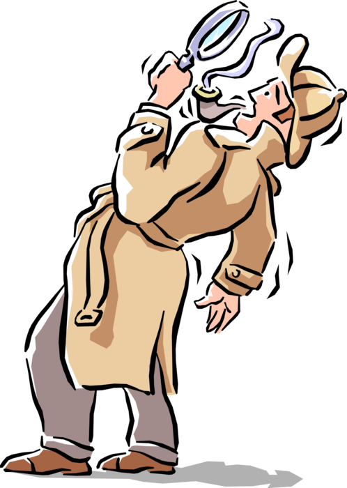 Vector Illustration of Sherlock Holmes Detective Makes Discovery with Magnifying Glass