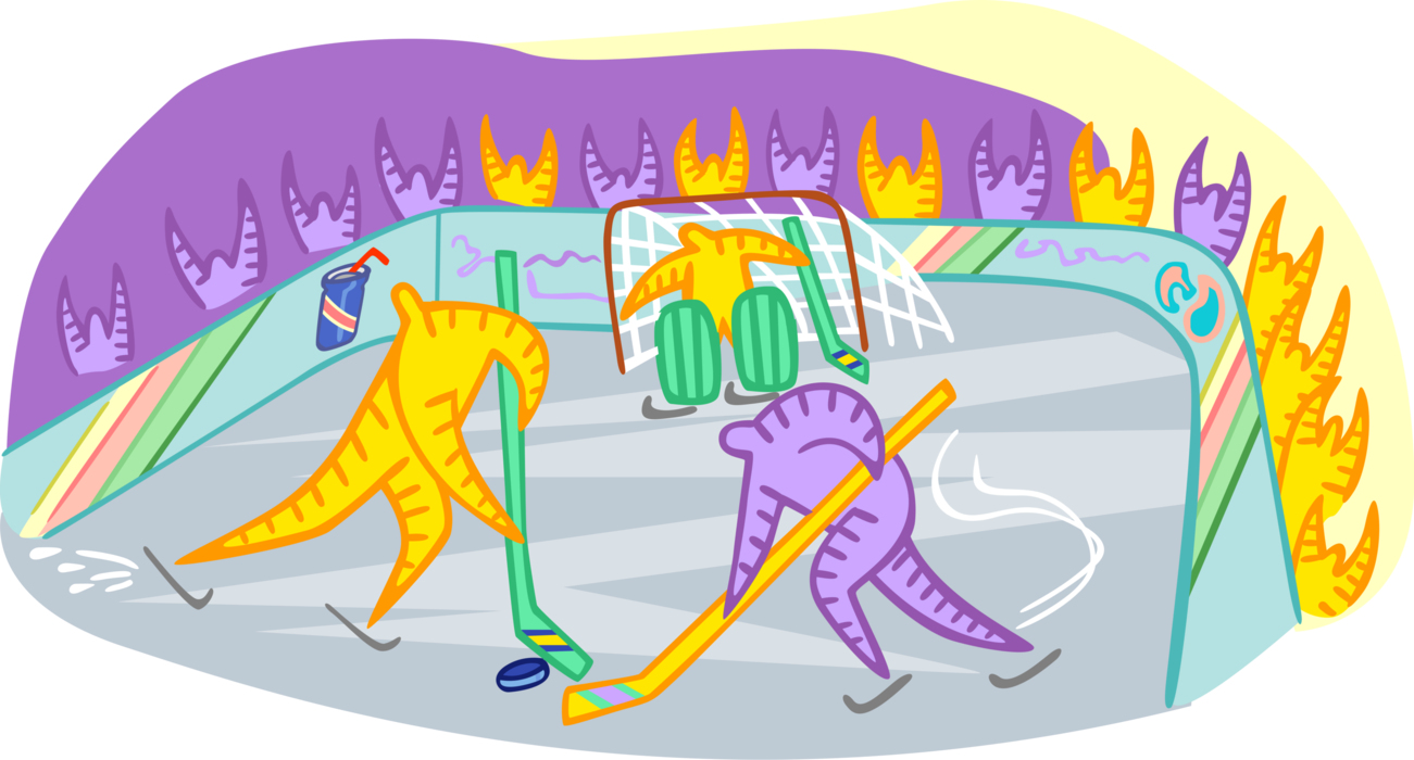 Vector Illustration of Sport of Ice Hockey Players Fighting for the Puck