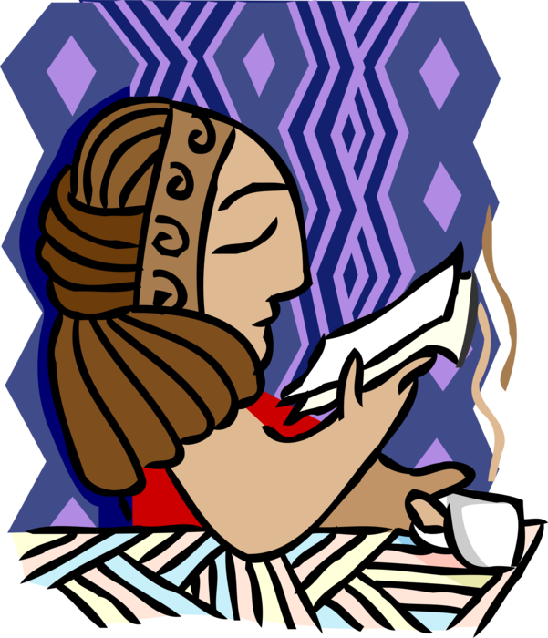 Vector Illustration of Woman Reading While Drinking Coffee