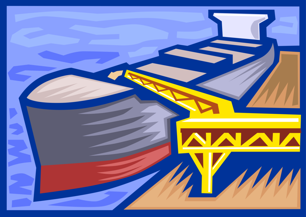Vector Illustration of Loading Cargo Ship or Freighter Ship or Vessel with Goods and Materials