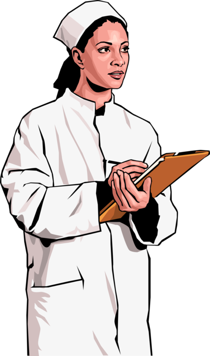 Vector Illustration of Health Care Nurse Updating Patient's Medical Chart