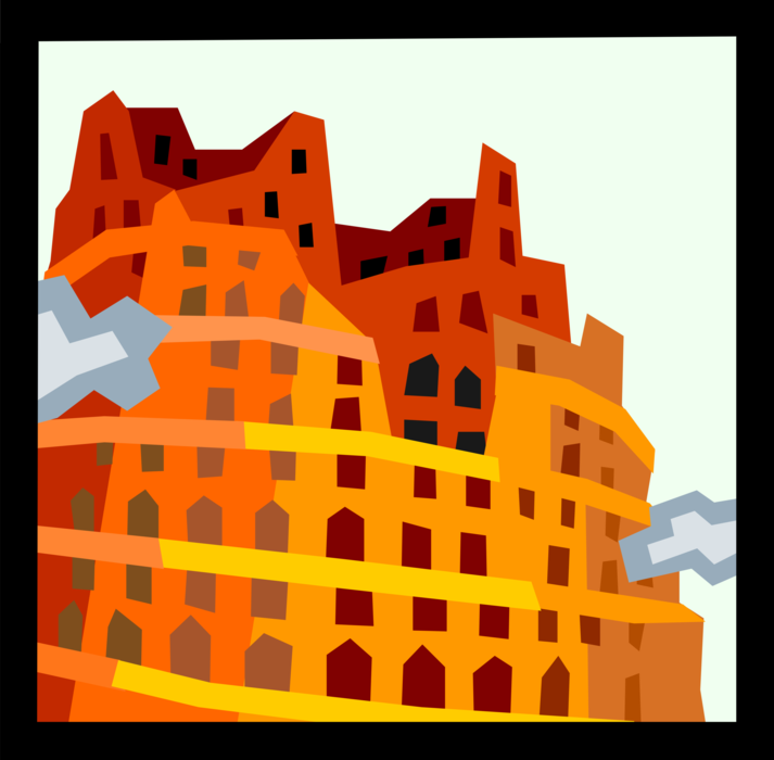Vector Illustration of Tower of Babel Etiological Myth Explains Origin of Languages