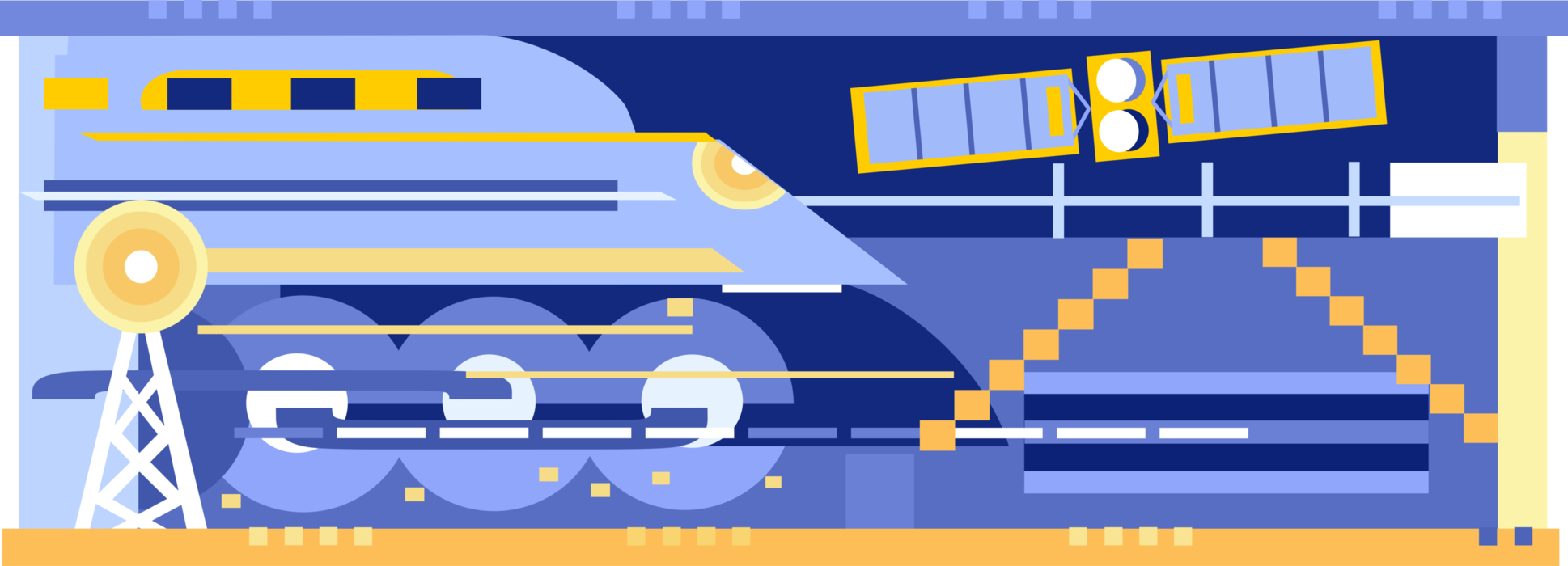 Vector Illustration of High Speed Rail Train Transportation with Satellite