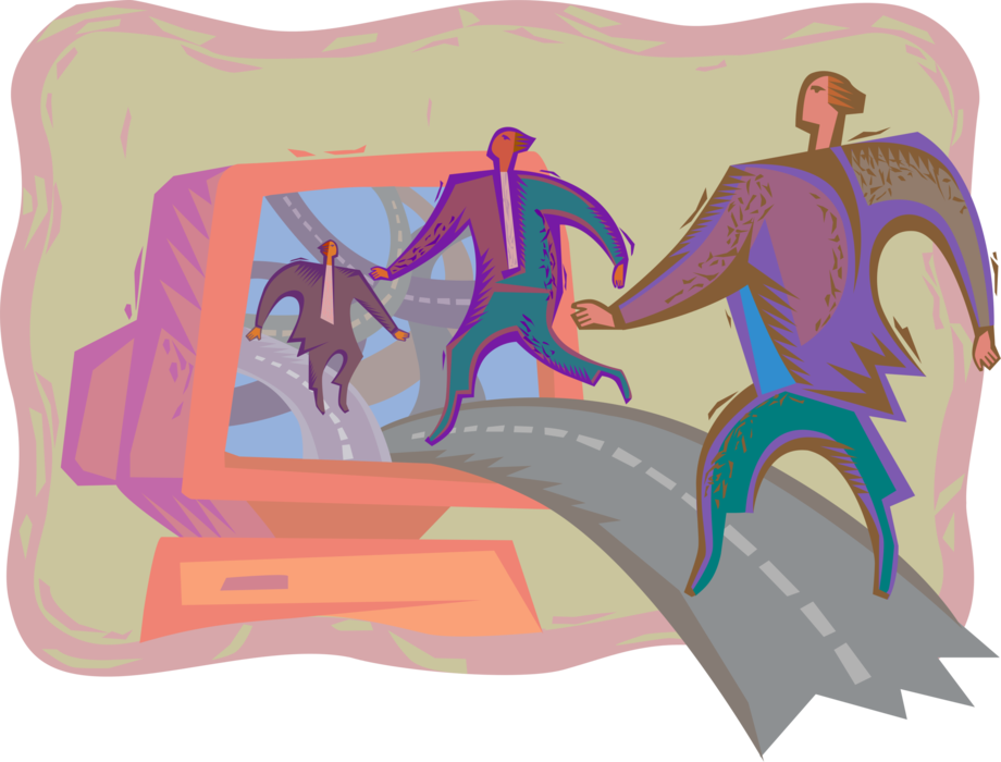Vector Illustration of Business Networking Through Computer Technology
