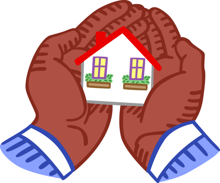 Vector Illustration of Holding House in the Palm of His Hand