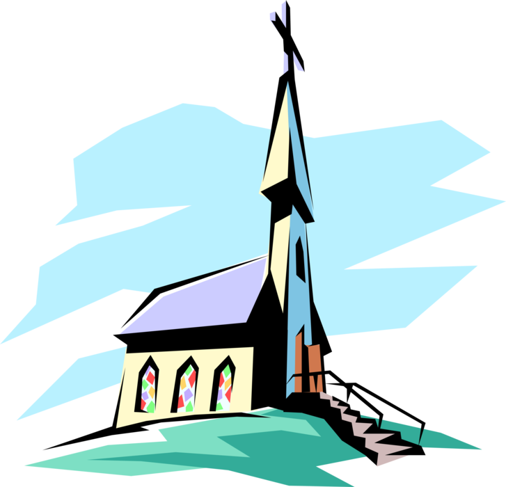 Vector Illustration of Christian Church Cathedral House of Worship with Crucifix Cross