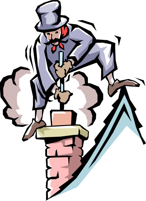 Vector Illustration of Handymen Chimney Sweep Worker Clears Ash and Soot from Chimneys 