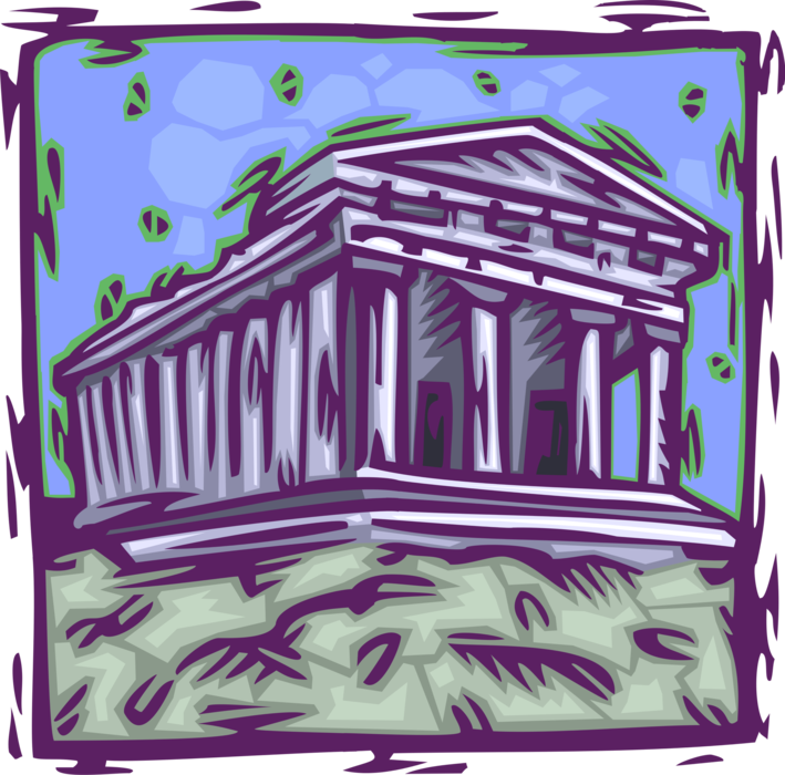 Vector Illustration of Classical Greece Greek Temple Architecture Acropolis Parthenon, Athens