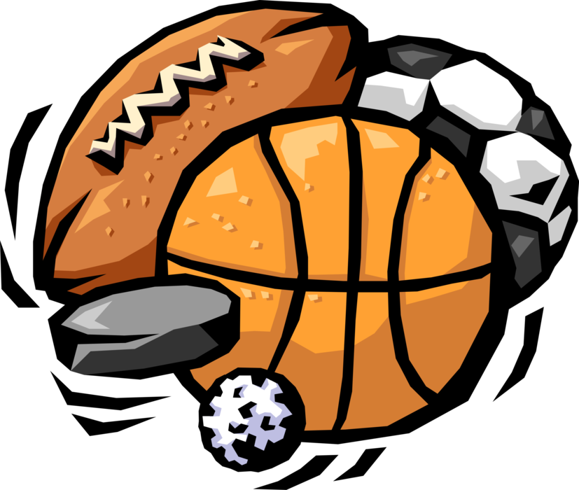 Vector Illustration of Sports Balls with Football, Soccer, Basketball, Golf and Hockey Puck