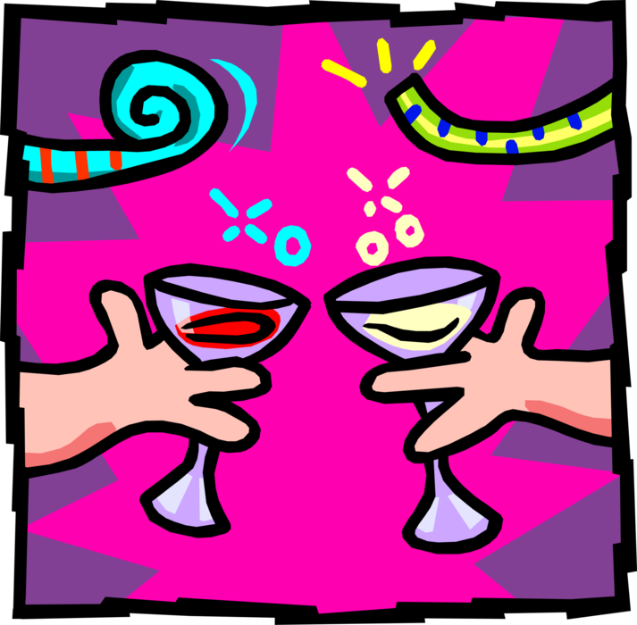 Vector Illustration of New Year's Eve Celebration Toast with Champagne Alcohol Beverage
