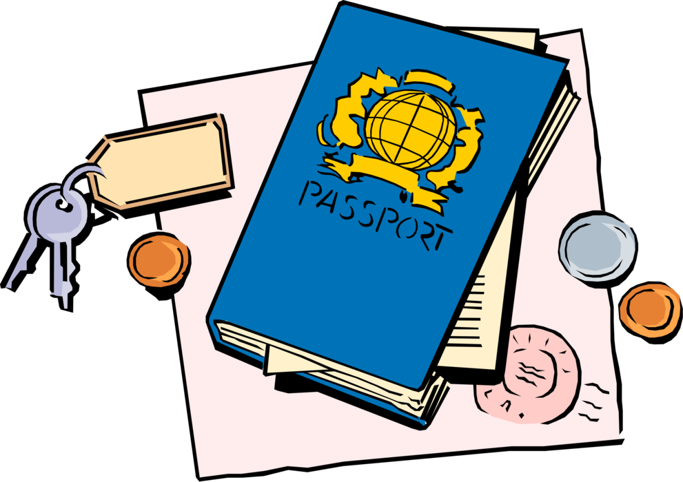 Vector Illustration of Official Government Passport Travel Documents with Keys and Change