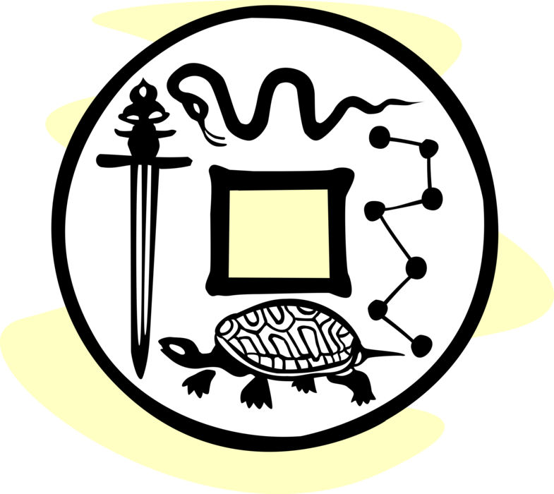 Vector Illustration of Turtle, Snake, Sword and Constellation Design
