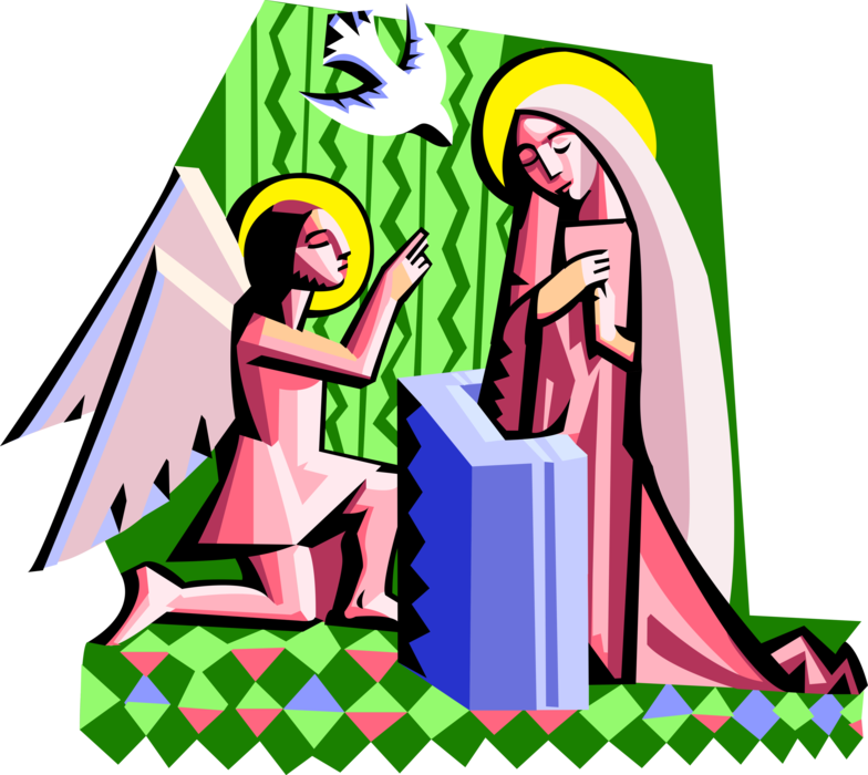 Vector Illustration of Spiritual Angel Gabriel with Blessed Virgin Mary, The Annunciation of Our Lady