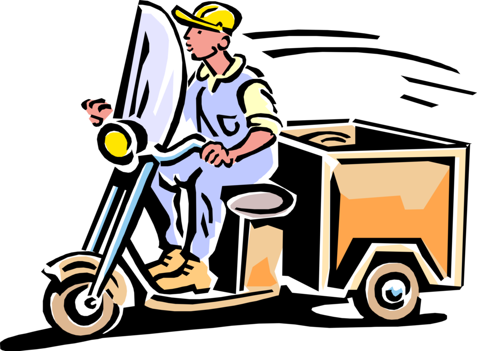 Vector Illustration of Motorcycle Tricycle with Storage Cart