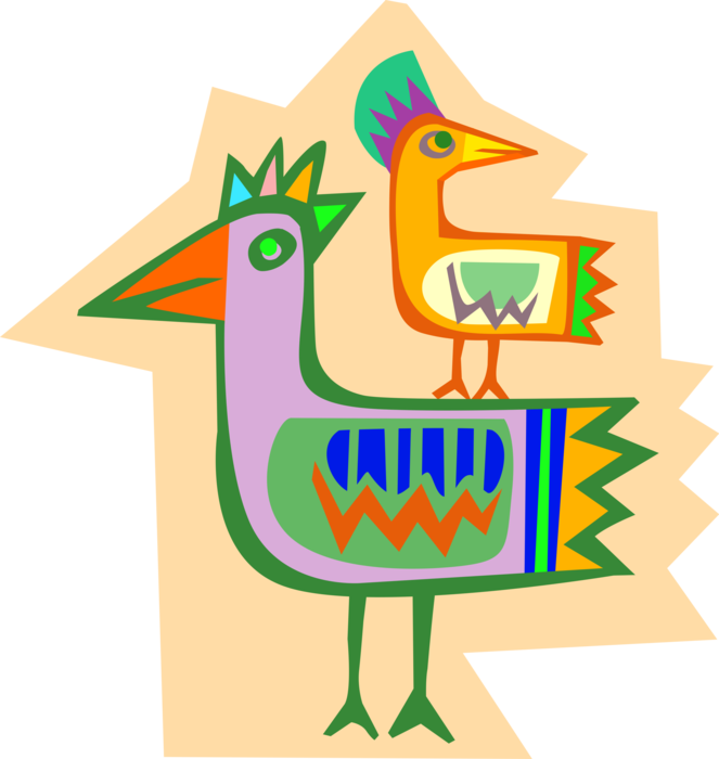 Vector Illustration of Colorful Exotic Feathered Birds