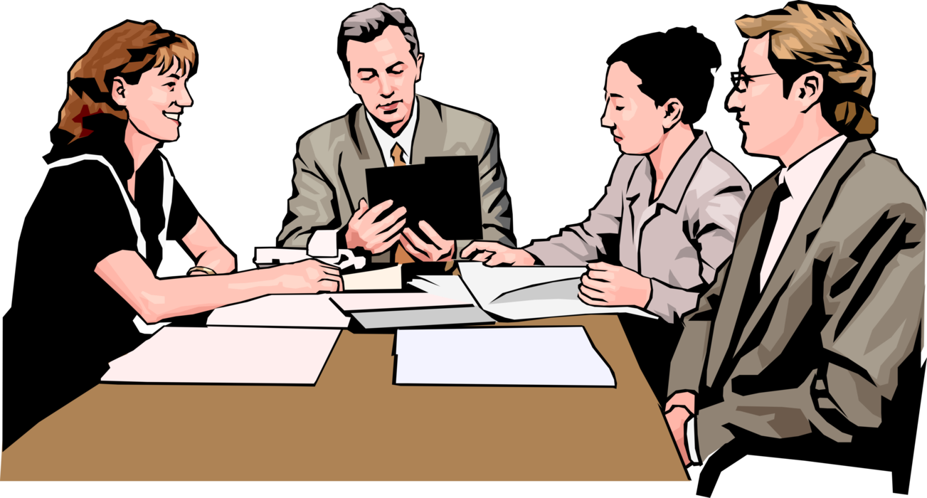 Vector Illustration of Boardroom Business Meeting Review Quarterly Results