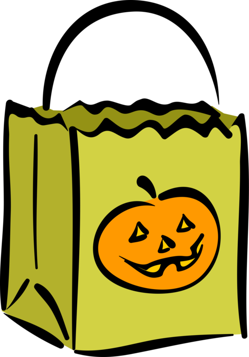 Vector Illustration of Halloween Trick or Treat Loot Bag with Carved Jack-o'-Lantern Pumpkin