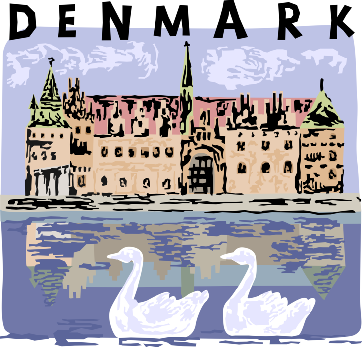 Vector Illustration of Frederiksborg Castle, Denmark Largest Renaissance Residence in Scandinavia with Swans